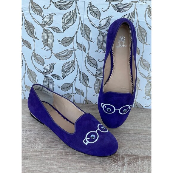 Rara Avis Shoes - Rara Avis Iris Apfel Purple Suede Glasses Flats Loafers 9M Quirky
